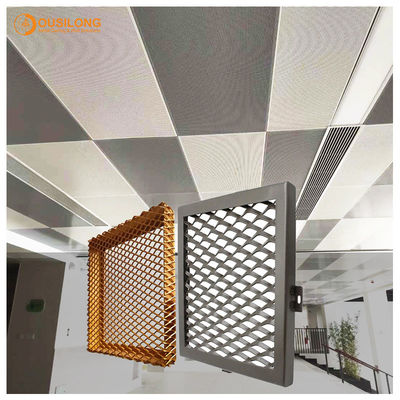 Metal Mesh Commercial Ceiling Tiles untuk dekorasi bangunan Aluminium Grid Plate