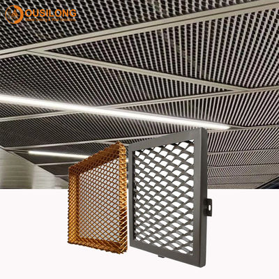 Kawat Besi Galvanis Interior Expanded Metal Mesh Ceiling / Silver Suspended Aluminium Panel